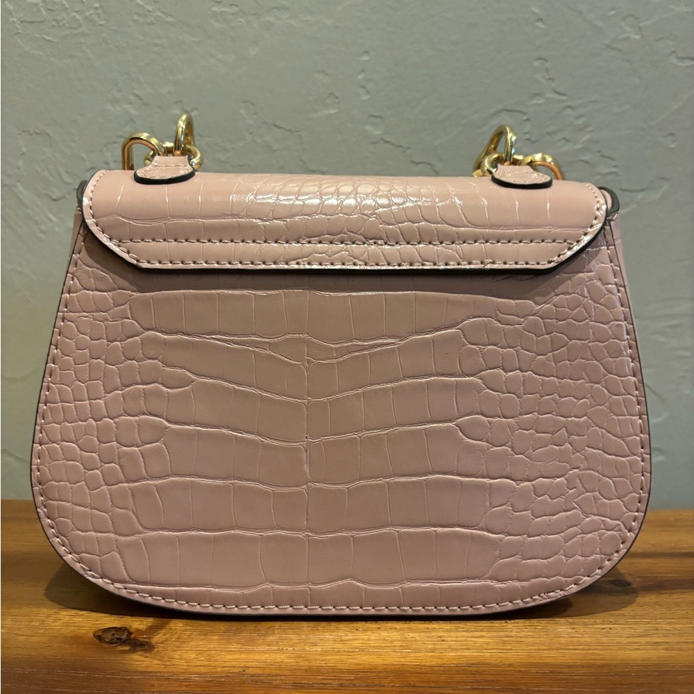 Precious Blush Pink Croc-Embossed Handbag with Bamboo look Handle & Gold Accent - Picture 2 of 6